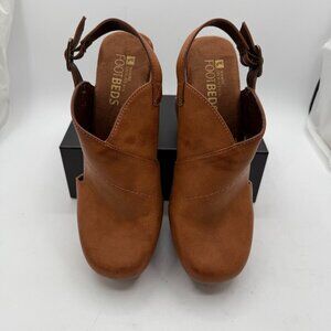 White Mountain Thalia Clog Womens 8.5M Brown Leather Adjustable Strap Block Heel